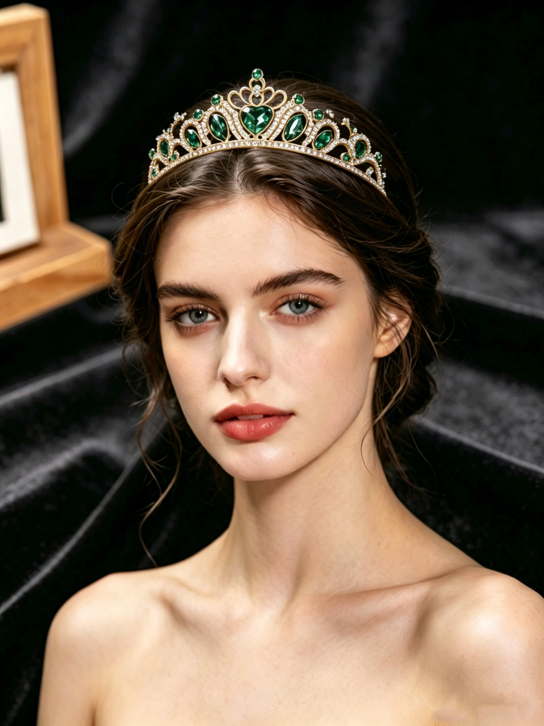 Wedding Led - Retro Heart-Shaped Emerald Green Rhinestone Crown