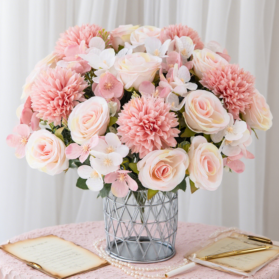 Flower Girl Basket - 1/4pcs Artificial Flower Rose Chrysanthemum Silk