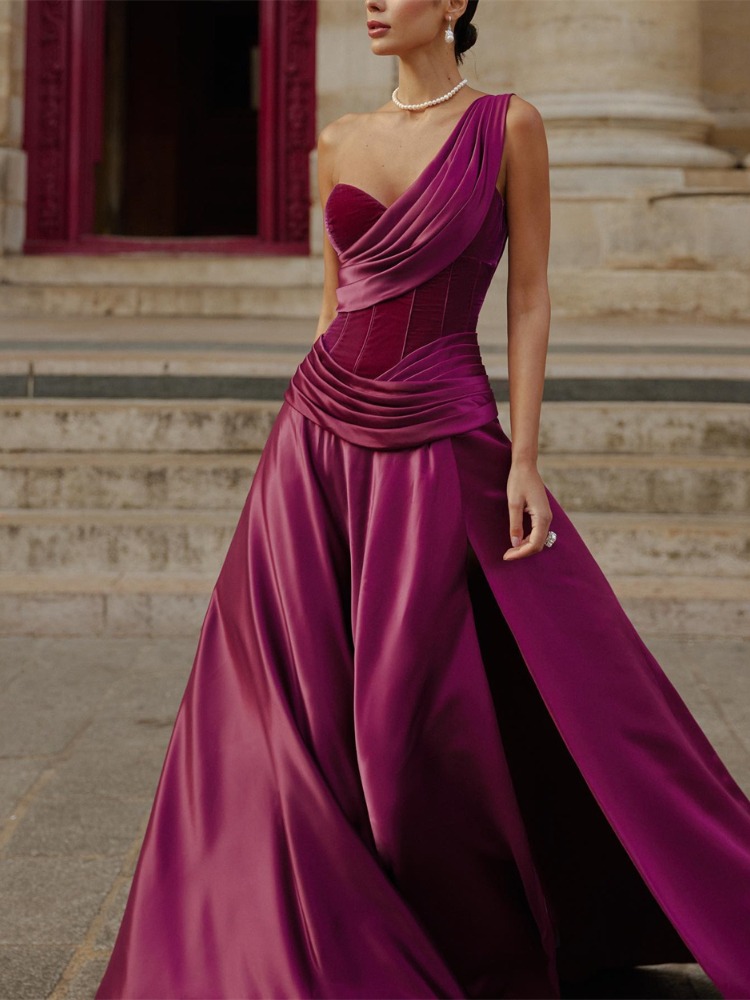 Elegant One Shoulder A Line Ev - đánh giá và giá Wedding Qb