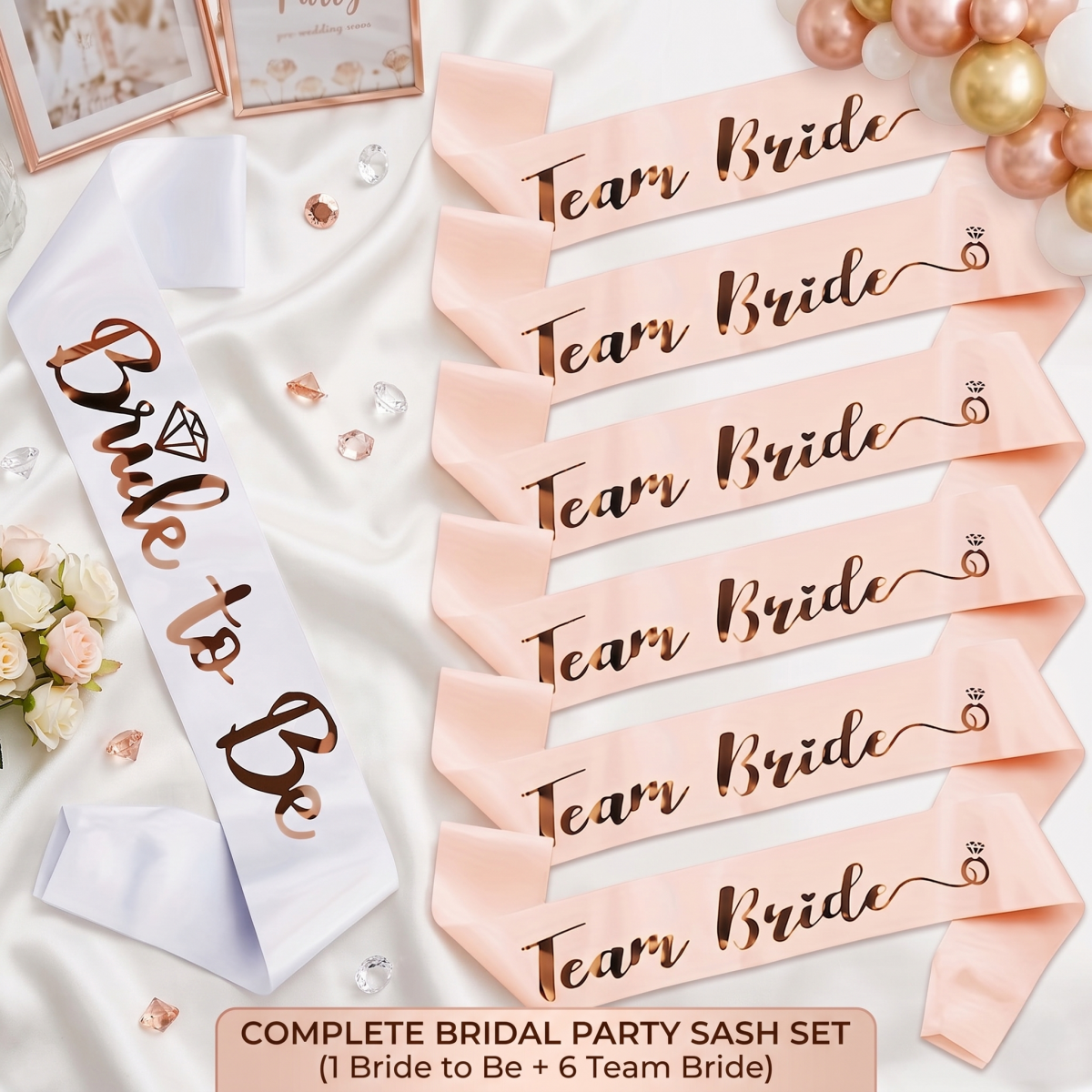 7pcs Set Rose Gold Foil BRIDE  - đánh giá và giá Bride Tribe Sash