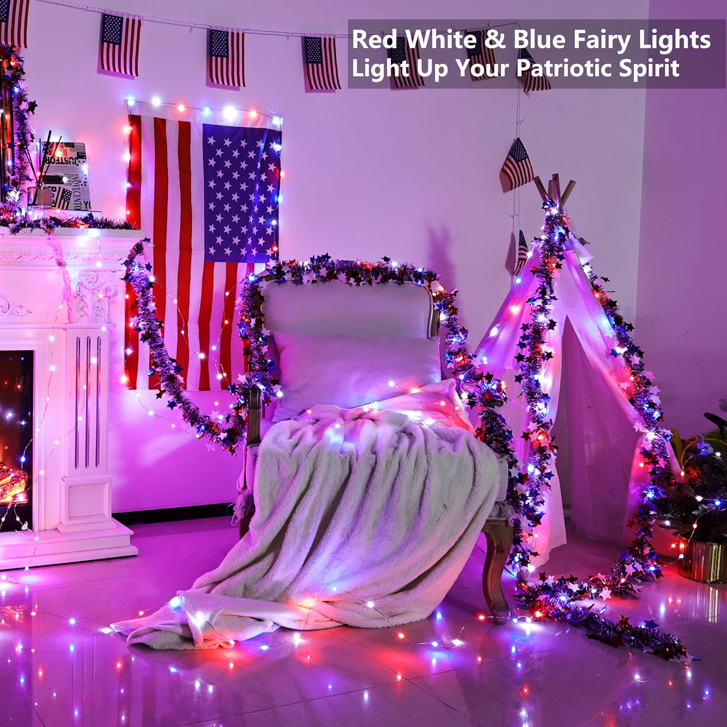 33ft 100 LED Red White Blue Fa - đánh giá và giá Wedding Led