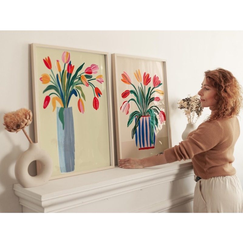 2pcs Tulip Flowers Canvas Wall - đánh giá và giá Flower Girl Basket